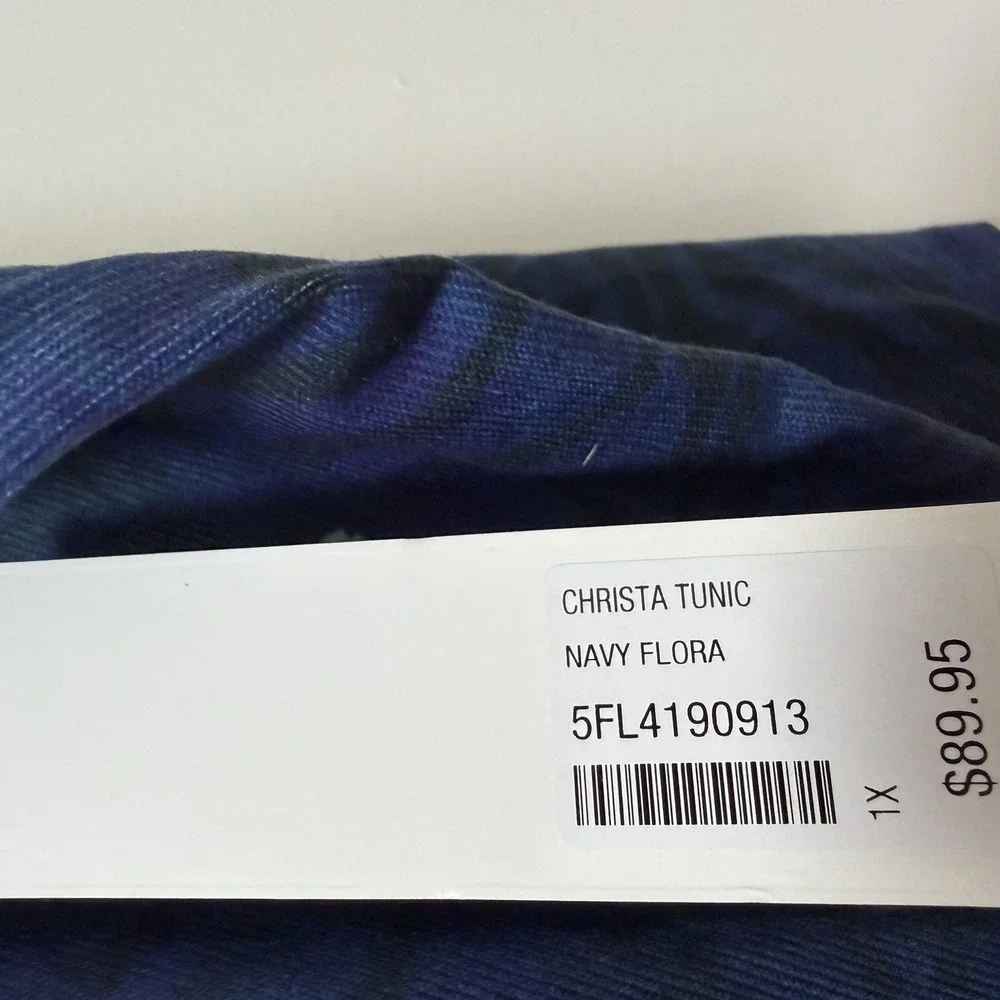 Soft Surroundings Floral Christa 3/4 Sleeve Tunic Top Size 1X Blue Casual NEW